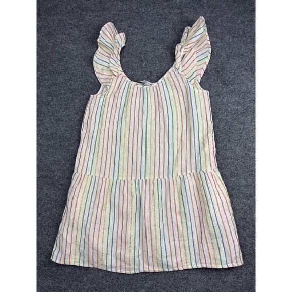 GAP Shirt Womens XS White Multicolor Metallic Stripe Ruffle Sleeve Peplum Top - Picture 8 of 8